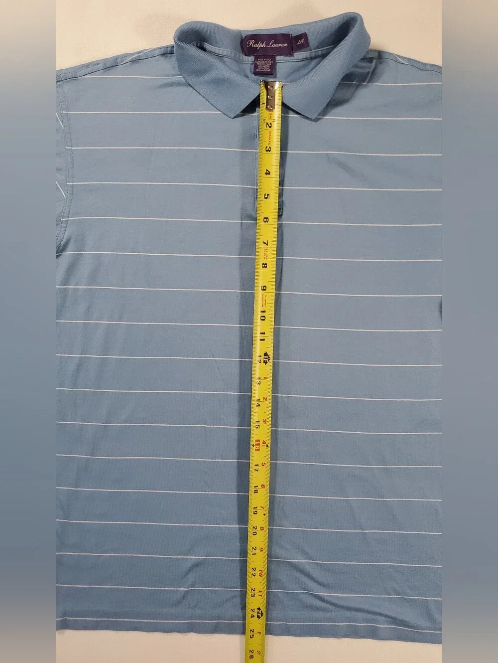 Ralph Lauren Purple Label Blue Striped 100% Cotton Polo Shirt Sz L Made In Italy